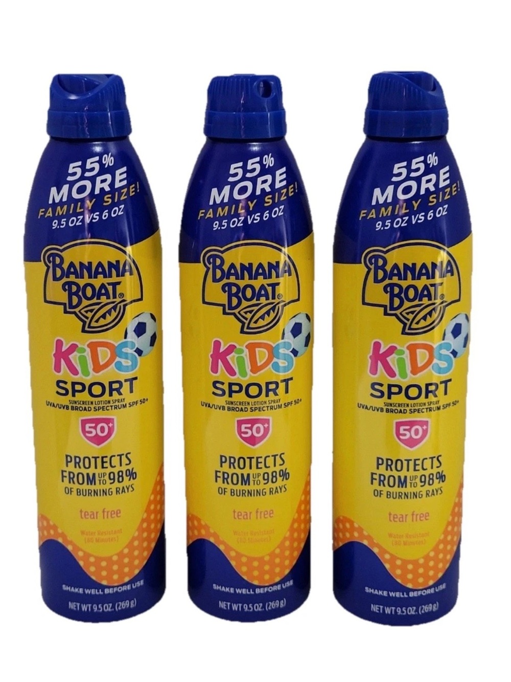 Banana Boat Sunscreen Spray SPF 50+ Kids Sport 9.5 oz Each X3